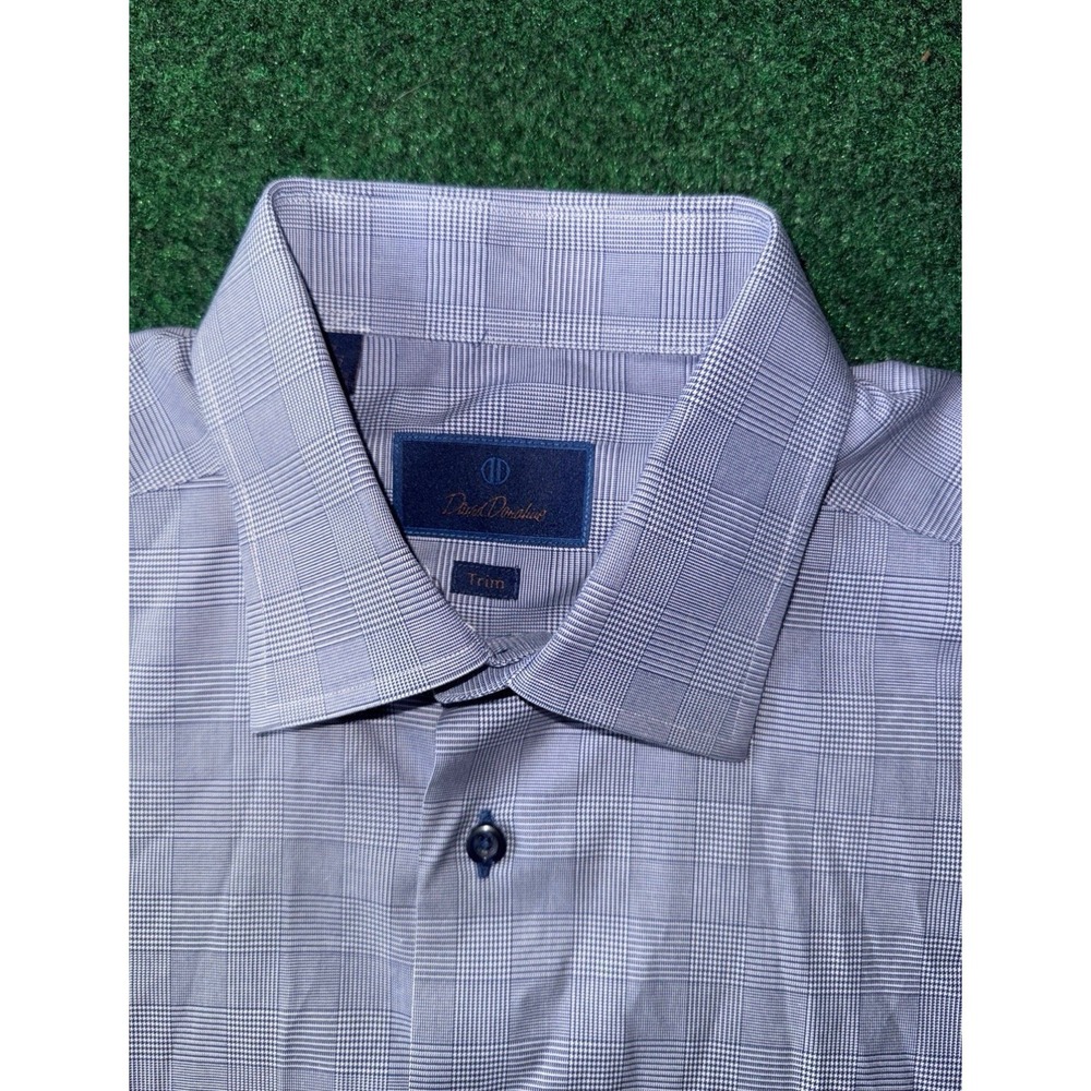 David Donahue Trim Fit Dress Shirt Mens 17 36/37 Gray Plaid Button Down XL AA9